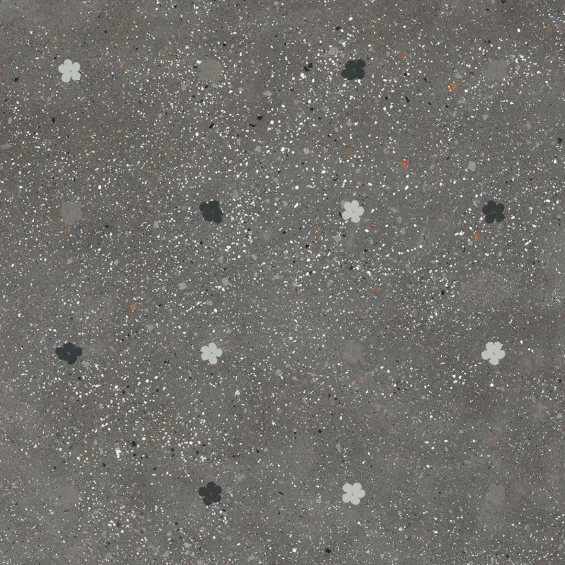  Carrelage effet Terrazzo Venetian décor floral graphite 60x60 cm - Réflex Boutique