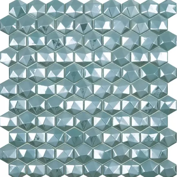  Mosaïque Diamant Hexagonal Turquoise brillant 31,5 x 31,5 cm - Réflex Boutique