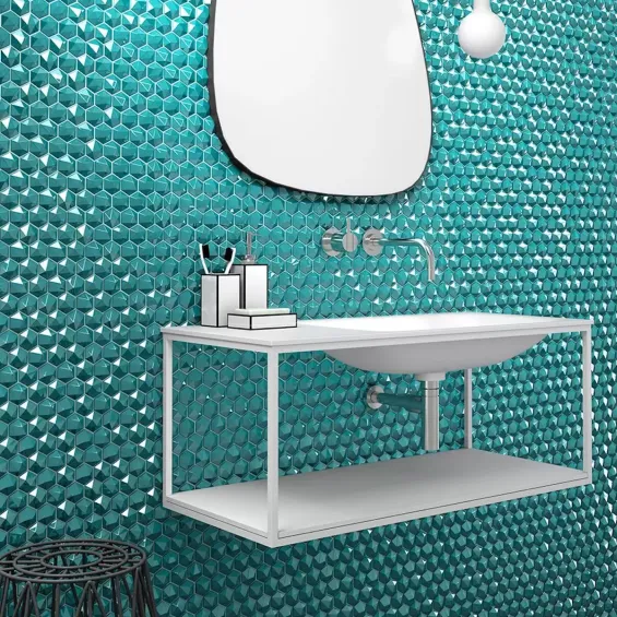  Mosaïque Diamant Hexagonal Turquoise brillant 31,5 x 31,5 cm - Réflex Boutique