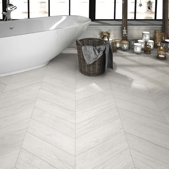  Carrelage parquet chevron Latte blanc 70x40 cm - Réflex Boutique