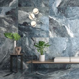 Carrelage sol poli effet marbre Récife Bleu 60120 cm