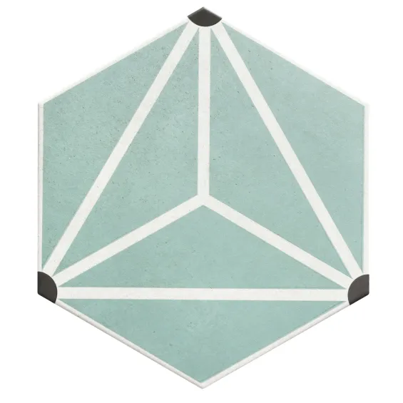  Carrelage sol hexagonal Beaumarchais turquoise 28.5x33 cm - Réflex Boutique