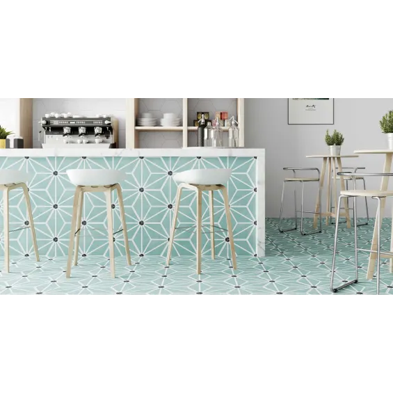  Carrelage sol hexagonal Beaumarchais turquoise 28.5x33 cm - Réflex Boutique