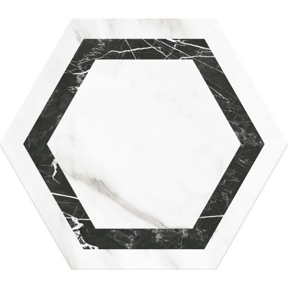 Carrelage sol hexagonal Caprice décor noir 28.5x33 cm
