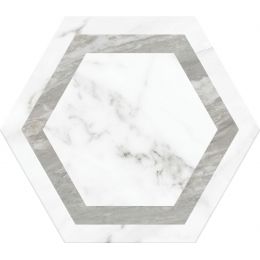Carrelage sol hexagonal Caprice décor blanc d'argent 28.5x33 cm
