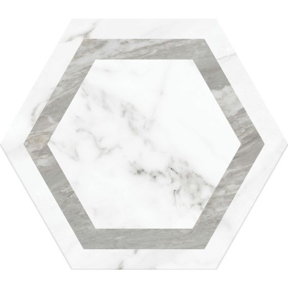 Carrelage sol hexagonal Caprice décor blanc d'argent 28.5x33 cm