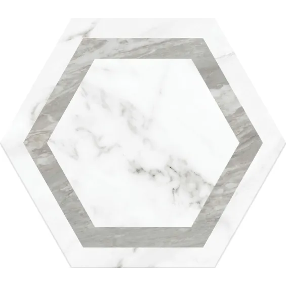  Carrelage sol hexagonal Caprice décor blanc d'argent 28.5x33 cm - Réflex Boutique