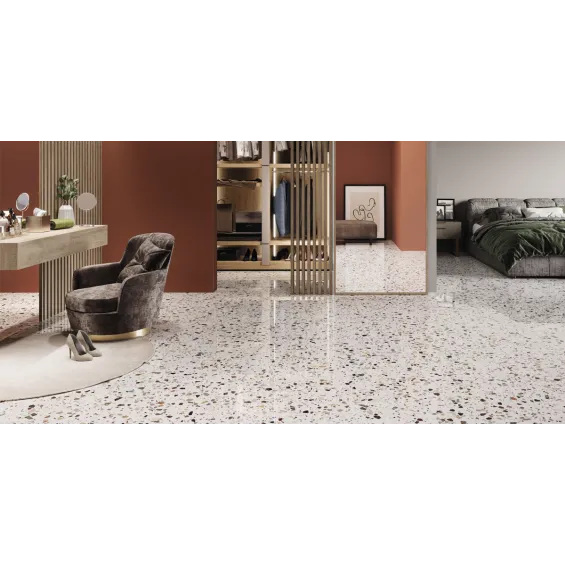 Carrelage sol et mur effet Terrazzo poli Gemme blanc 120x120 cm - Réflex Boutique