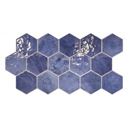 Carrelage Hexagonal sol et mur effet Zellige Hand bleu 26,5x51 cm