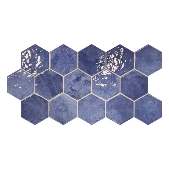 Carrelage Hexagonal sol et mur effet Zellige Hand bleu 26,5x51 cm - Réflex Boutique