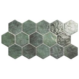 Carrelage Hexagonal sol et mur effet Zellige Hand vert 26,5x51 cm