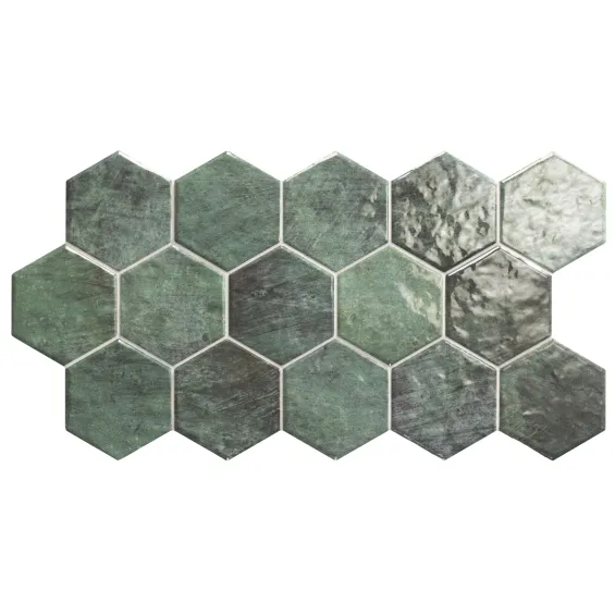 Carrelage Hexagonal sol et mur effet Zellige Hand vert 26,5x51 cm - Réflex Boutique