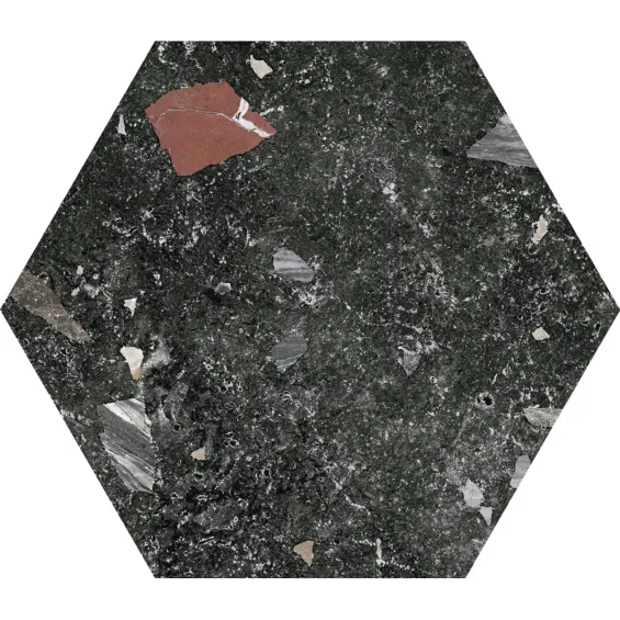  Carrelage sol hexagonal Marmo granito Noir 22x25 cm - Réflex Boutique