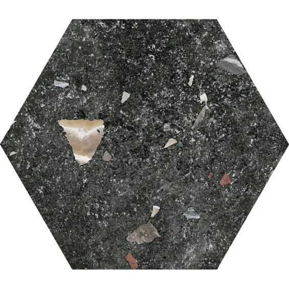  Carrelage sol hexagonal Marmo granito Noir 22x25 cm - Réflex Boutique