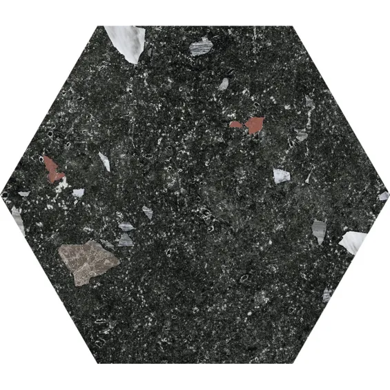  Carrelage sol hexagonal Marmo granito Noir 22x25 cm - Réflex Boutique