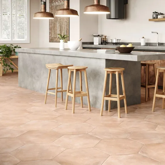 Carrelage sol Hexagonal traditionnel Pilotta Rosé 56x48,5 cm - Réflex Boutique