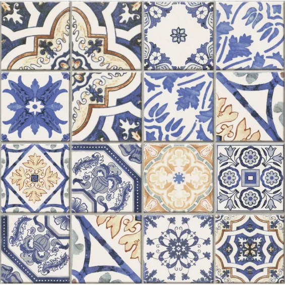  Carrelage sol effet carreaux de ciment Water Azulejos 44x44 - Réflex Boutique