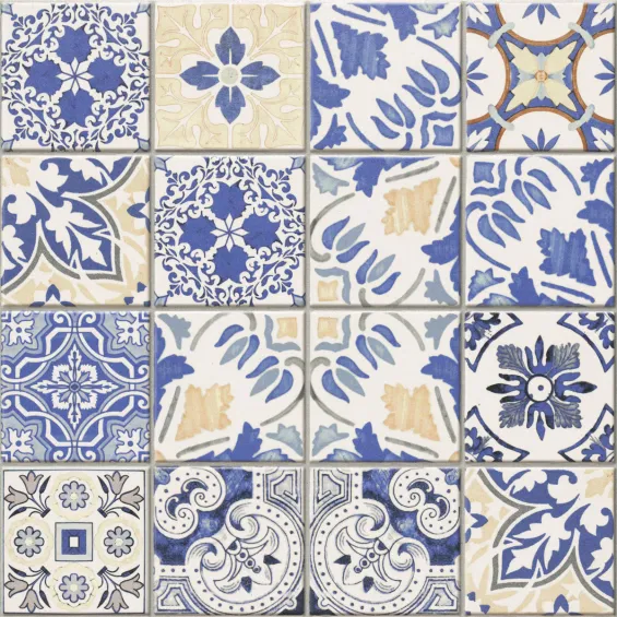  Carrelage sol effet carreaux de ciment Water Azulejos 44x44 - Réflex Boutique