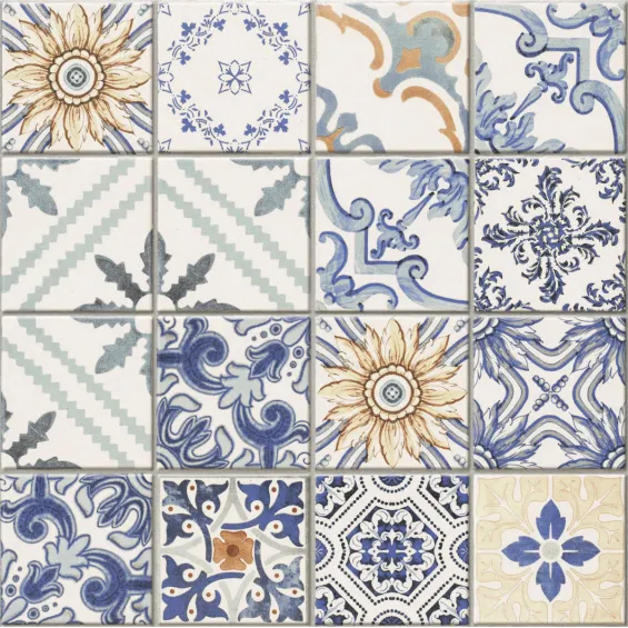  Carrelage sol effet carreaux de ciment Water Azulejos 44x44 - Réflex Boutique