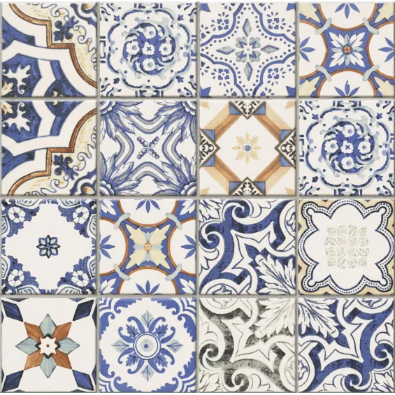  Carrelage sol effet carreaux de ciment Water Azulejos 44x44 - Réflex Boutique