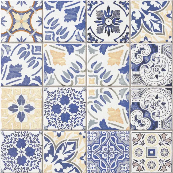  Carrelage sol effet carreaux de ciment Water Azulejos 44x44 - Réflex Boutique