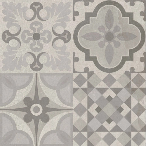 Carrelage sol effet carreaux de ciment Water déco Gris clair 44x44 cm
