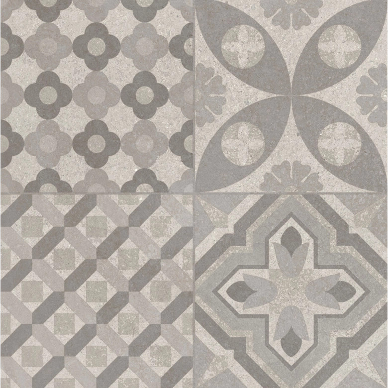 Carrelage sol effet carreaux de ciment Water déco Gris clair 44x44 cm