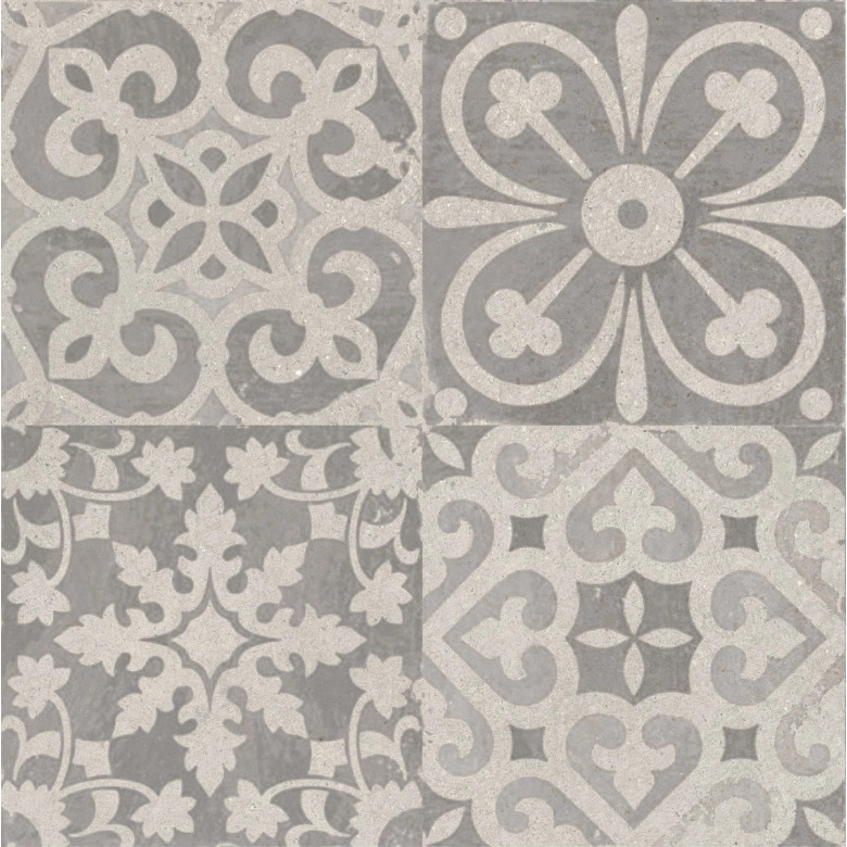 Carrelage sol effet carreaux de ciment Water déco Gris clair 44x44 cm