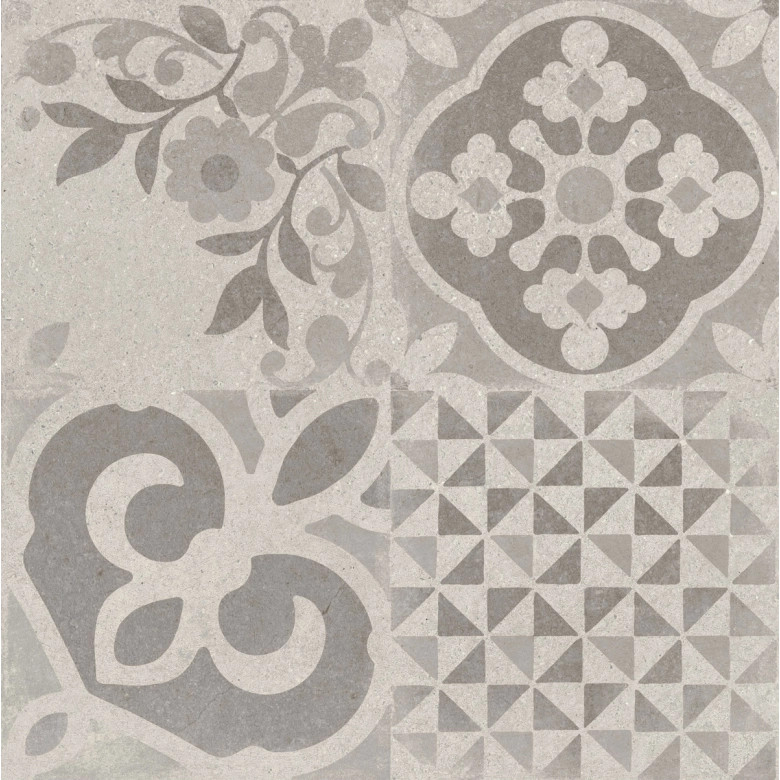Carrelage sol effet carreaux de ciment Water déco Gris clair 44x44 cm