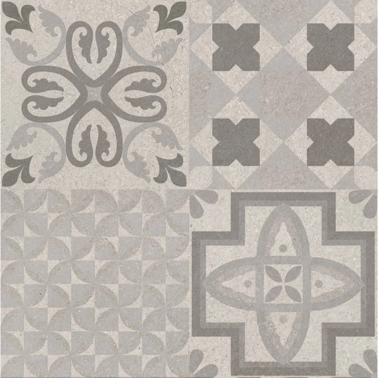 Carrelage sol effet carreaux de ciment Water déco Gris clair 44x44 cm