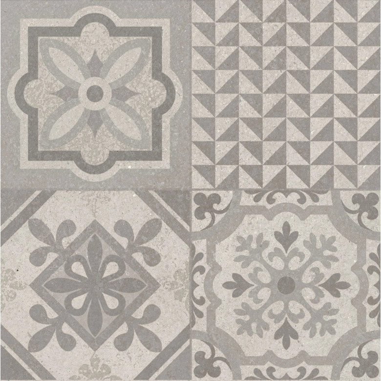 Carrelage sol effet carreaux de ciment Water déco Gris clair 44x44 cm