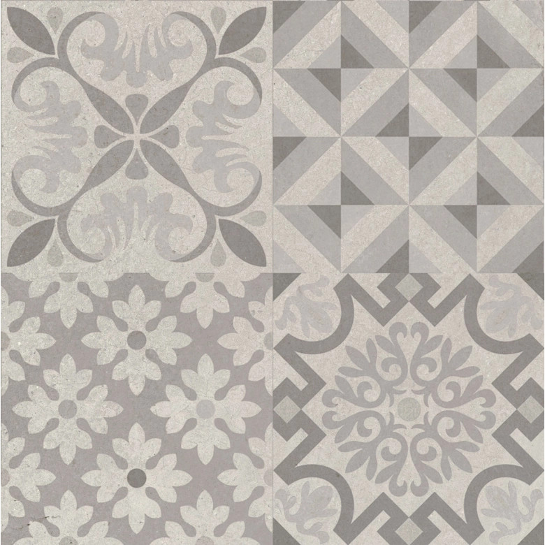 Carrelage sol effet carreaux de ciment Water déco Gris clair 44x44 cm
