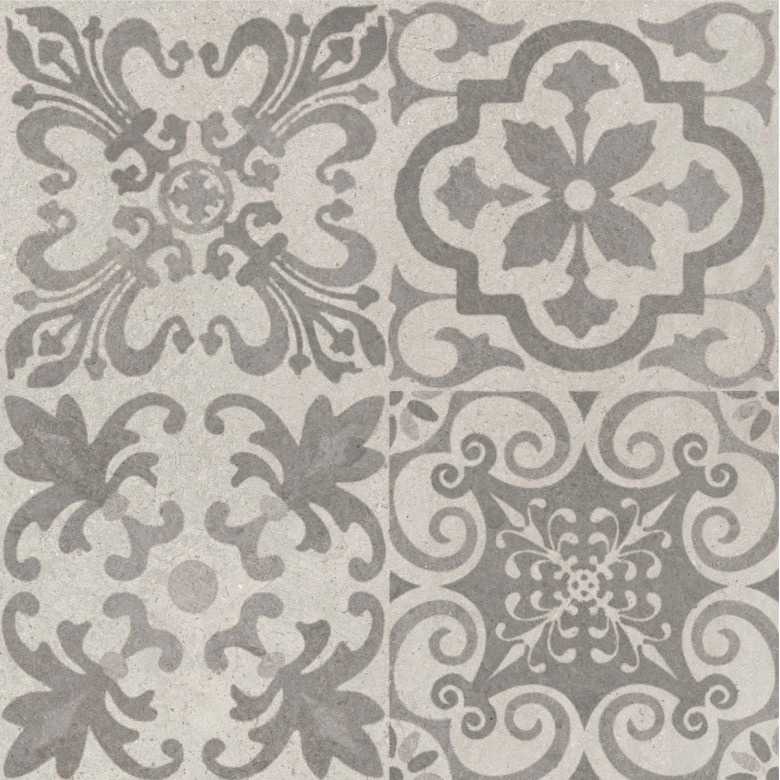 Carrelage sol effet carreaux de ciment Water déco Gris clair 44x44 cm
