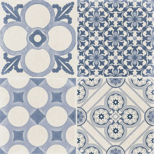 Carrelage sol effet carreaux de ciment Water Azur44x44 cm