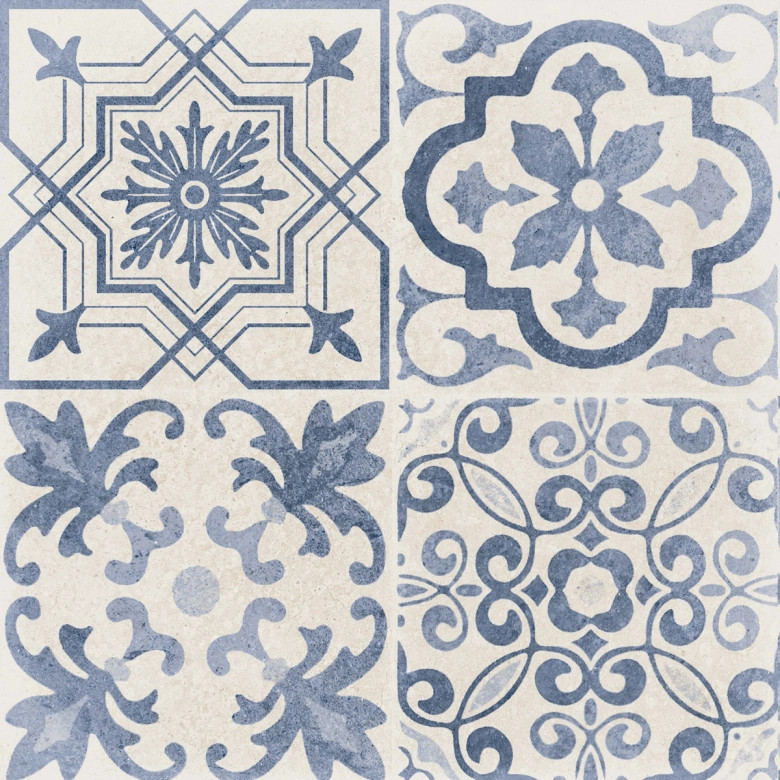 Carrelage sol effet carreaux de ciment Water Azur44x44 cm