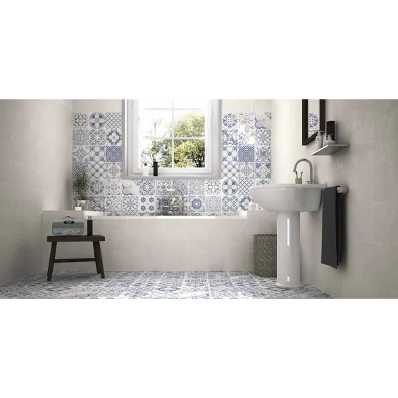  Carrelage sol effet carreaux de ciment Water Azur 44x44 - Réflex Boutique