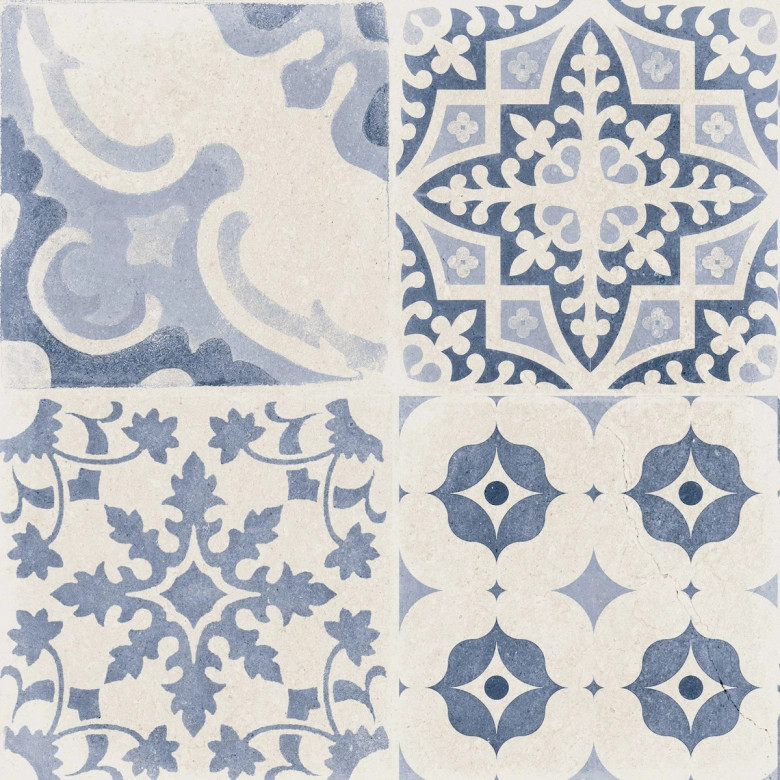 Carrelage sol effet carreaux de ciment Water Azur44x44 cm