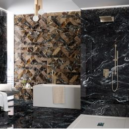 Carrelage sol et mur poli effet marbre Botticcino outline Dark 60120 cm