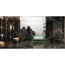 Carrelage sol et mur poli effet marbre Botticcino Caravaggio Gold 60120 cm