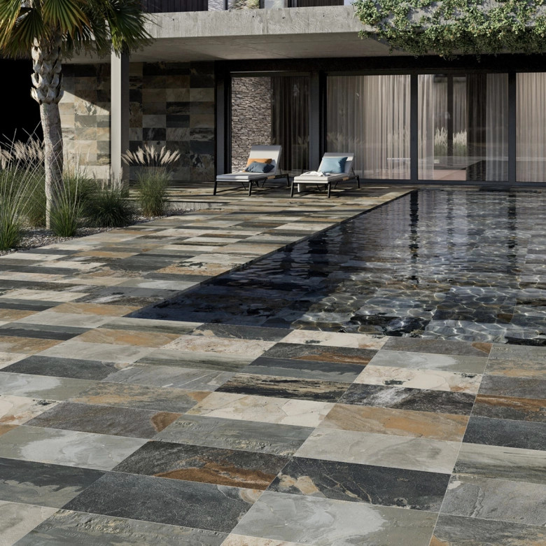 Carrelage sol extérieur Pierre de Bali Météor Mix beige R11 30x60 cm