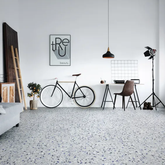  Carrelage sol effet terrazzo Triveneto bleu jean 60x60 cm - Réflex Boutique