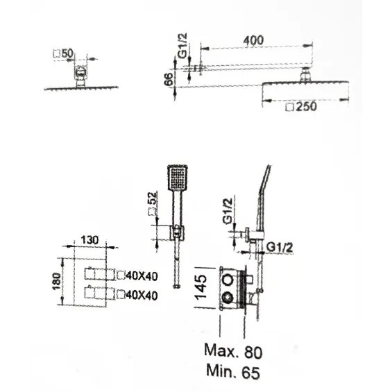  Colonne de Douche encastrée thermostatique Auger design noir - Réflex Boutique