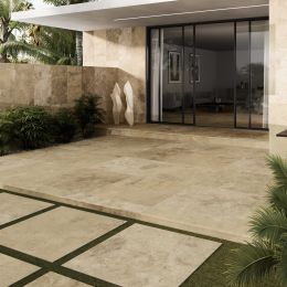 Carrelage sol extérieur effet travertin Tivoli beige R11 60x120 cm