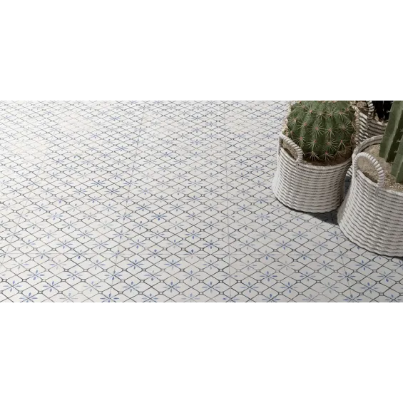 Dalle extérieur effet carreaux ciment Fragment bleu ciel R11 14 mm 32,9x32,9 cm - Réflex Boutique