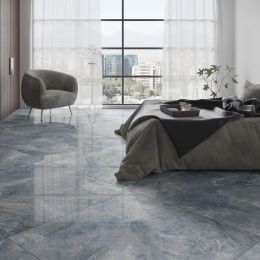 Carrelage sol poli effet marbre Corsi bleu 120120 cm