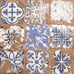 Carrelage sol effet carreaux de ciment Verone décor florale terracotta 20x20 cm
