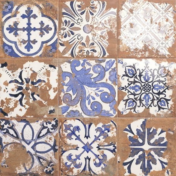 Carrelage sol effet carreaux de ciment Verone décor florale terracotta 20x20 cm