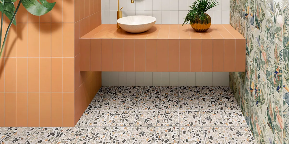 Carrelage sol effet terrazzo Rocca décor blanc 20x20 cm - Réflex Boutique