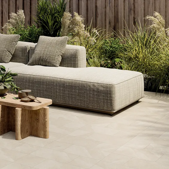  Carrelage sol extérieur effet pierre Volcania sable R11 60x60cm - Réflex Boutique