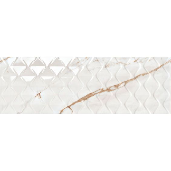 Carrelage mur effet marbre brillant Paros Décor losange Gold 30x90 cm